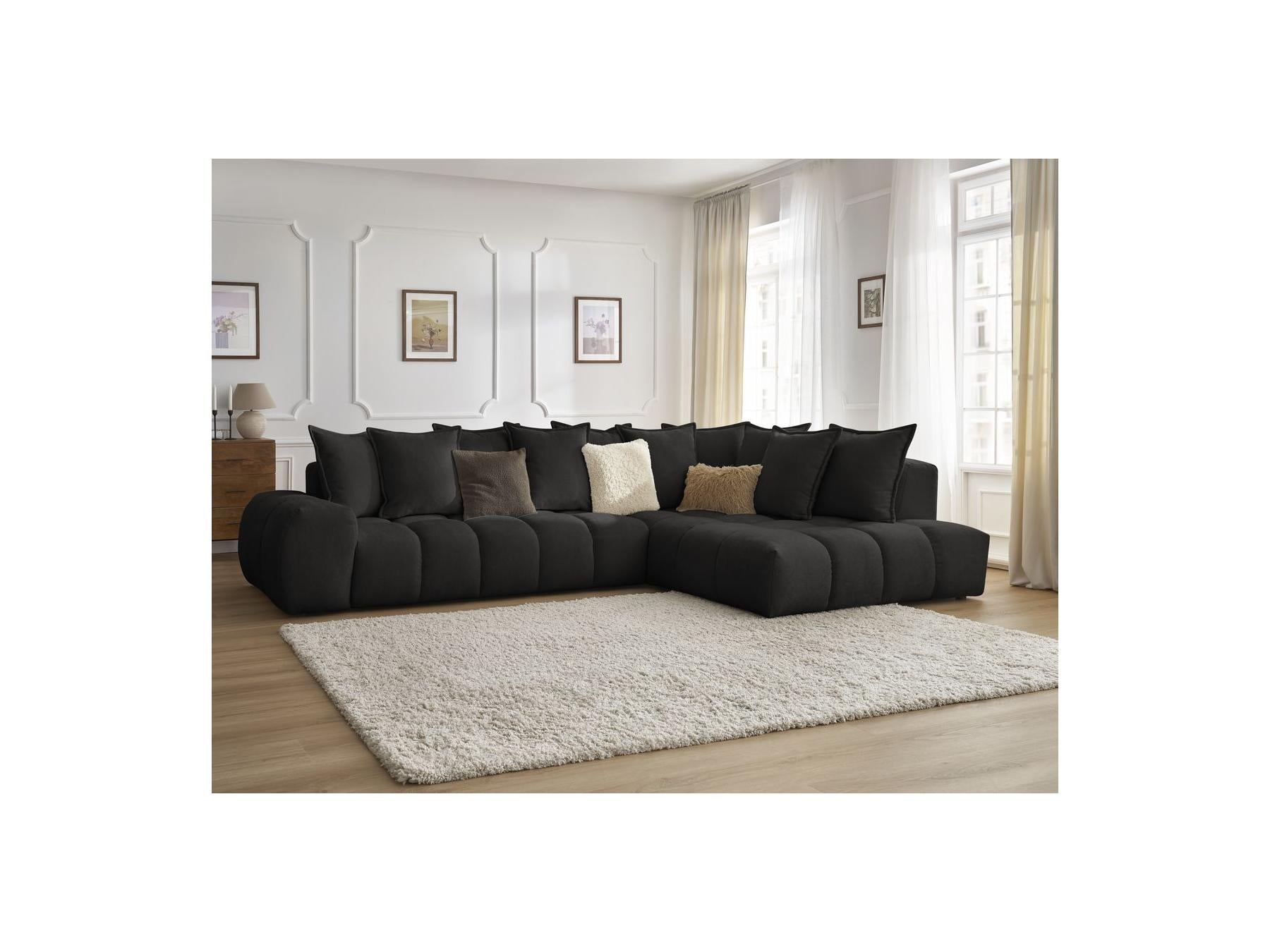 Everest - Canapé D'Angle Fixe - Tissu Texturé - Angle Droit - 10 Coussins