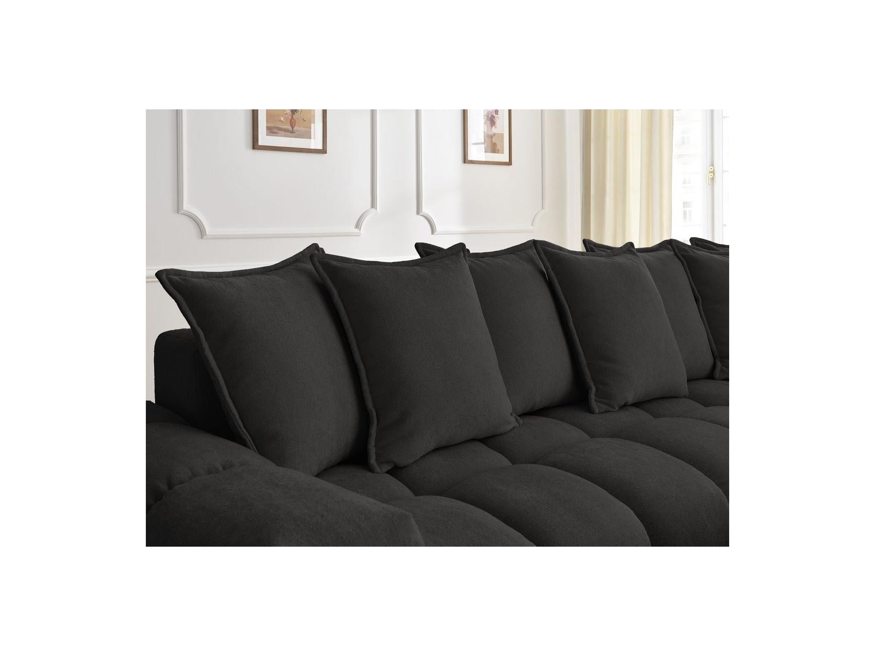 Everest - Canapé D'Angle Fixe - Tissu Texturé - Angle Droit - 10 Coussins