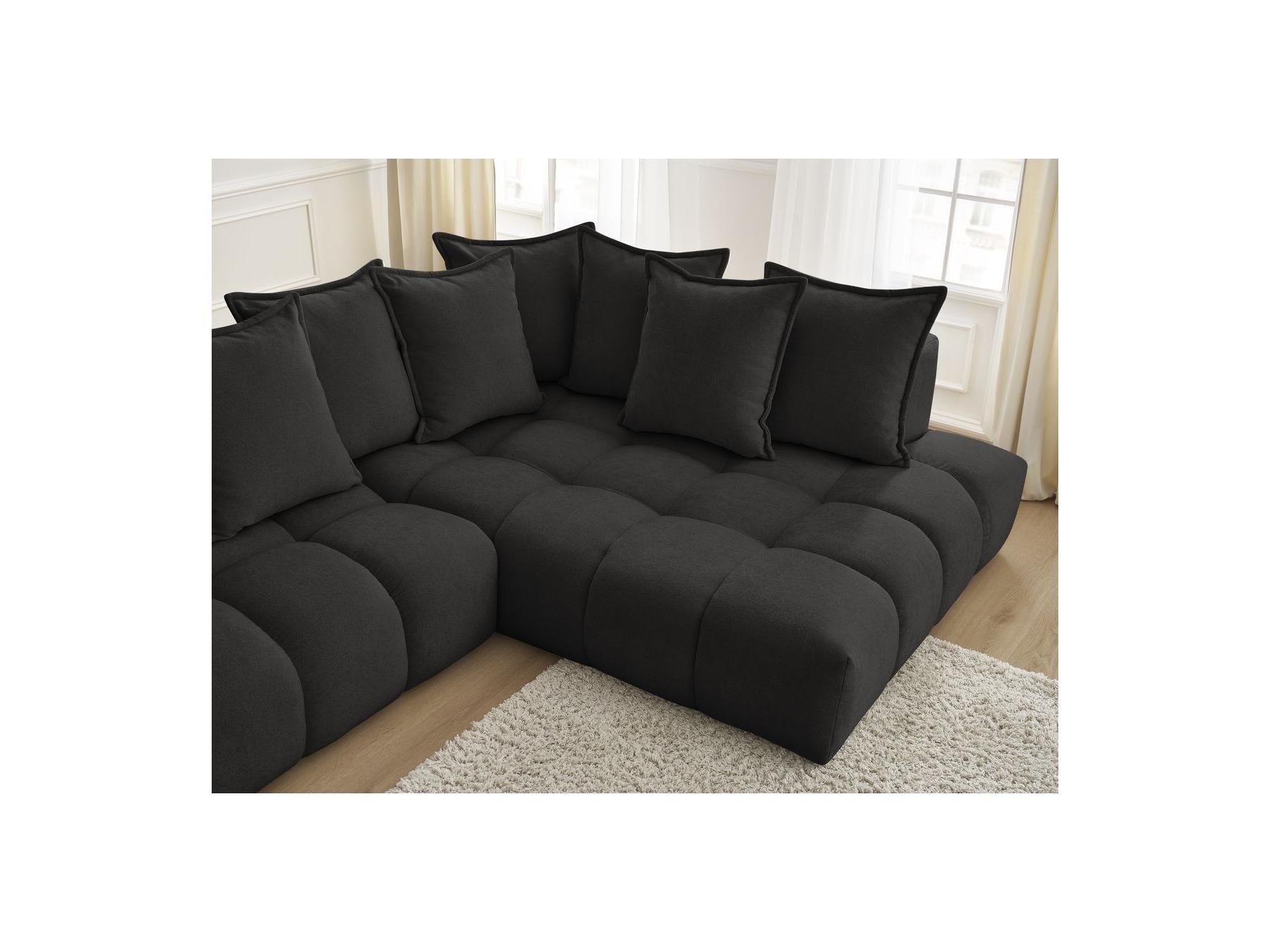 Everest - Canapé D'Angle Fixe - Tissu Texturé - Angle Droit - 10 Coussins