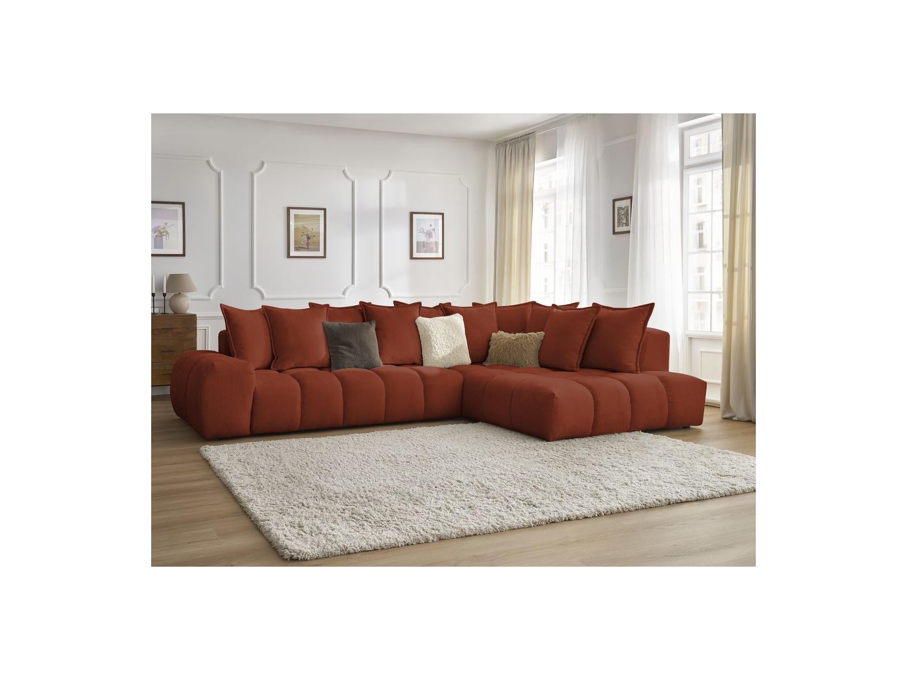 Everest - Canapé D'Angle Fixe - Tissu Texturé - Angle Droit - 10 Coussins