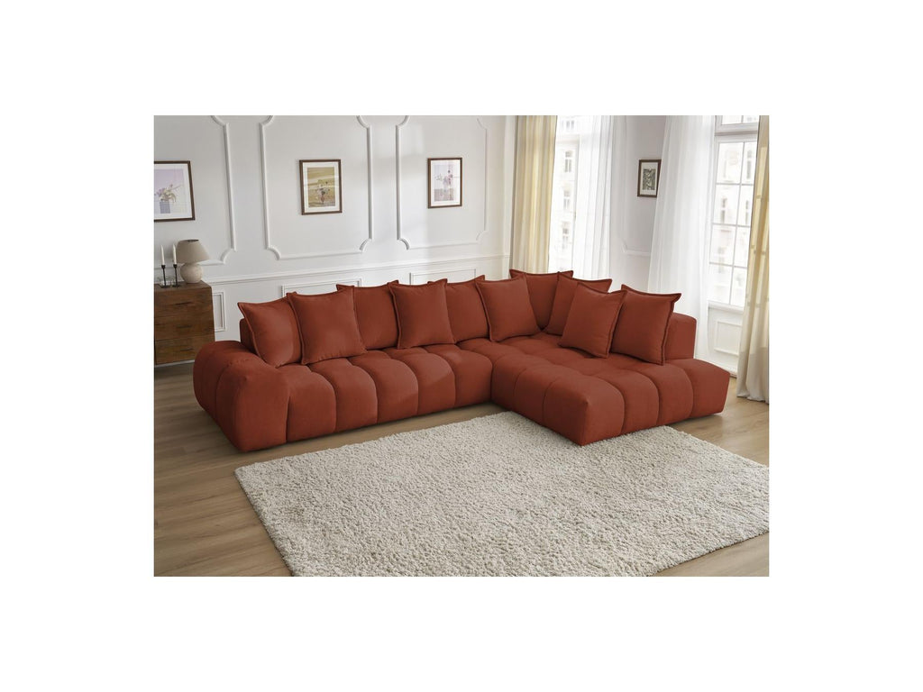 Everest - Canapé D'Angle Fixe - Tissu Texturé - Angle Droit - 10 Coussins