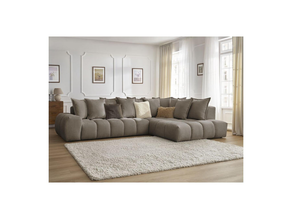 Everest - Canapé D'Angle Fixe - Tissu Texturé - Angle Droit - 10 Coussins