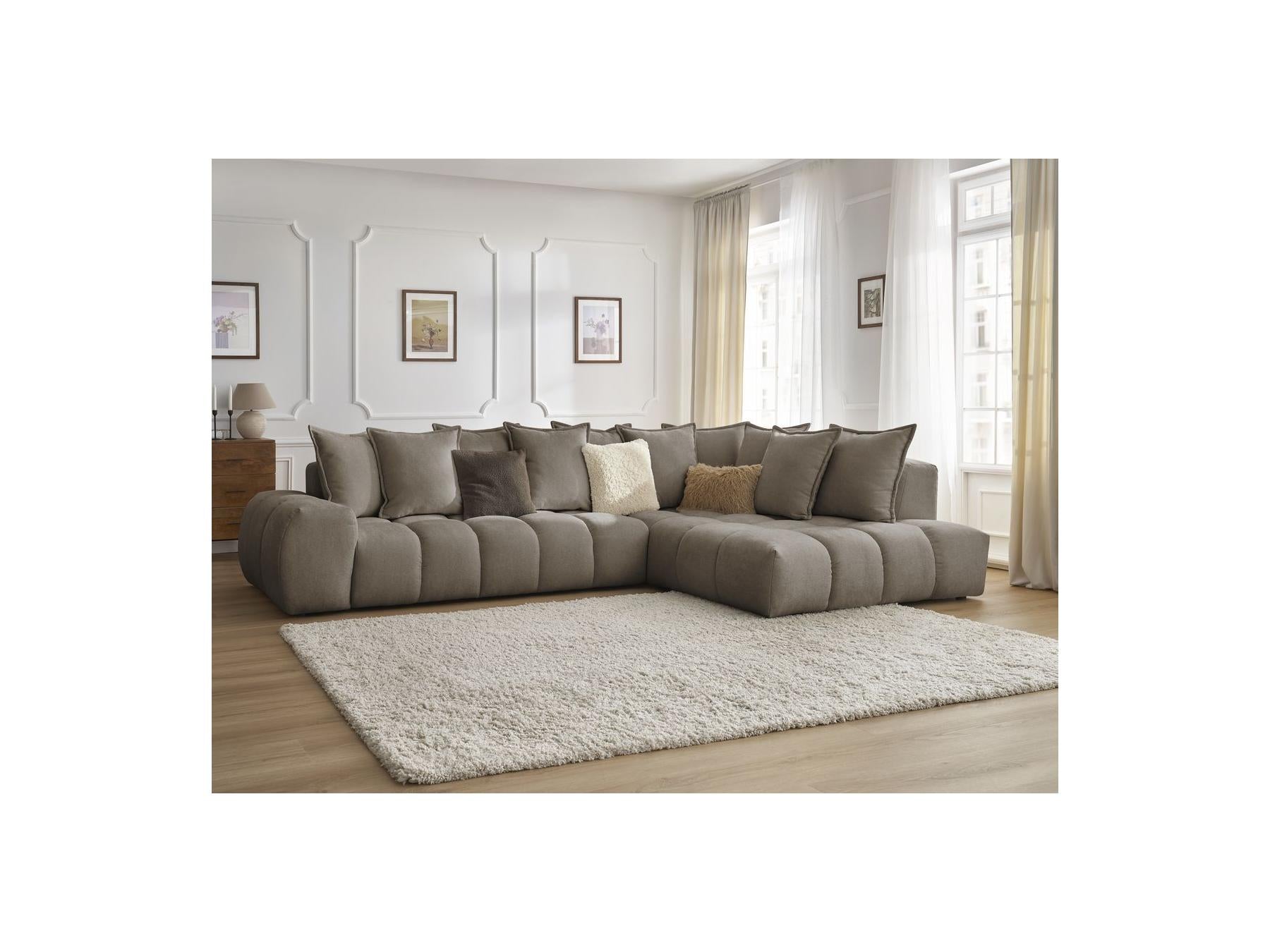 Everest - Canapé D'Angle Fixe - Tissu Texturé - Angle Droit - 10 Coussins