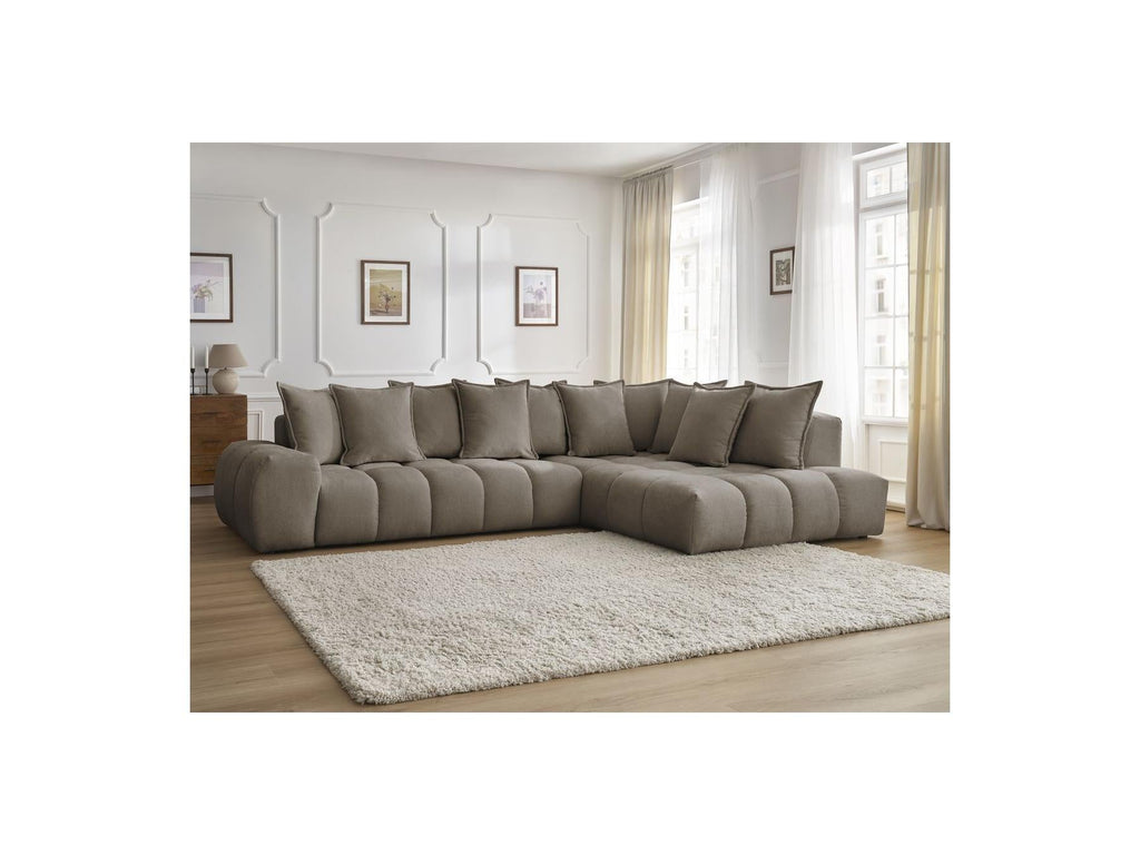 Everest - Canapé D'Angle Fixe - Tissu Texturé - Angle Droit - 10 Coussins