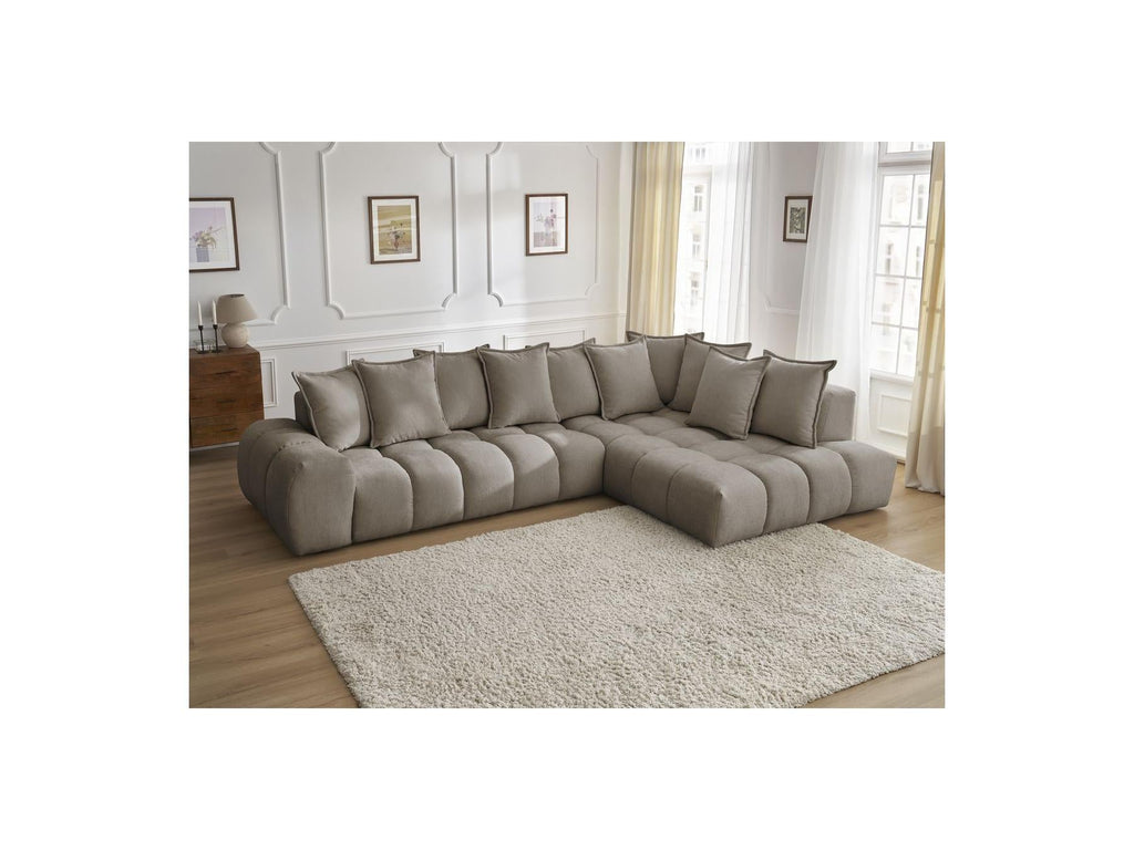 Everest - Canapé D'Angle Fixe - Tissu Texturé - Angle Droit - 10 Coussins