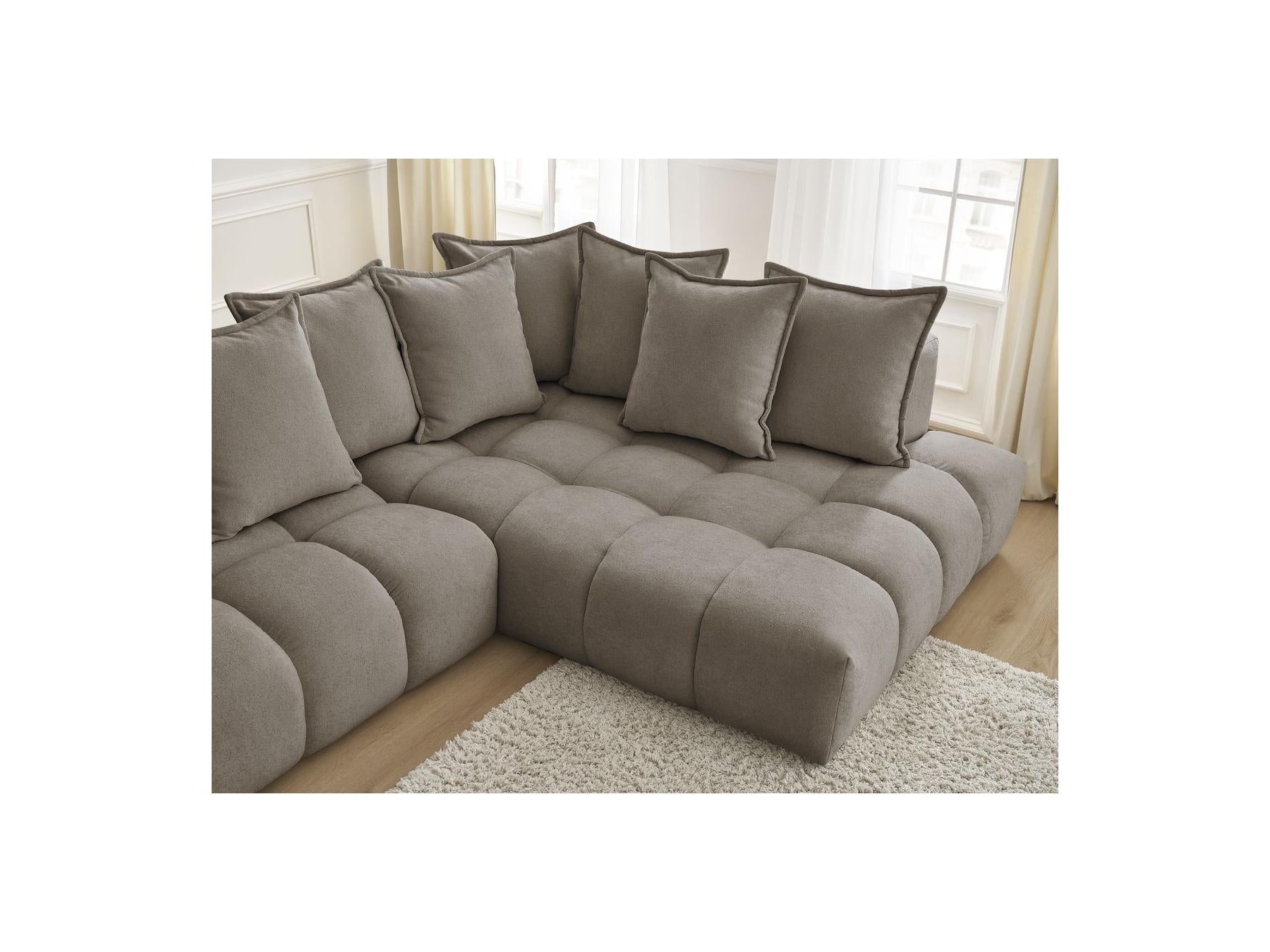 Everest - Canapé D'Angle Fixe - Tissu Texturé - Angle Droit - 10 Coussins