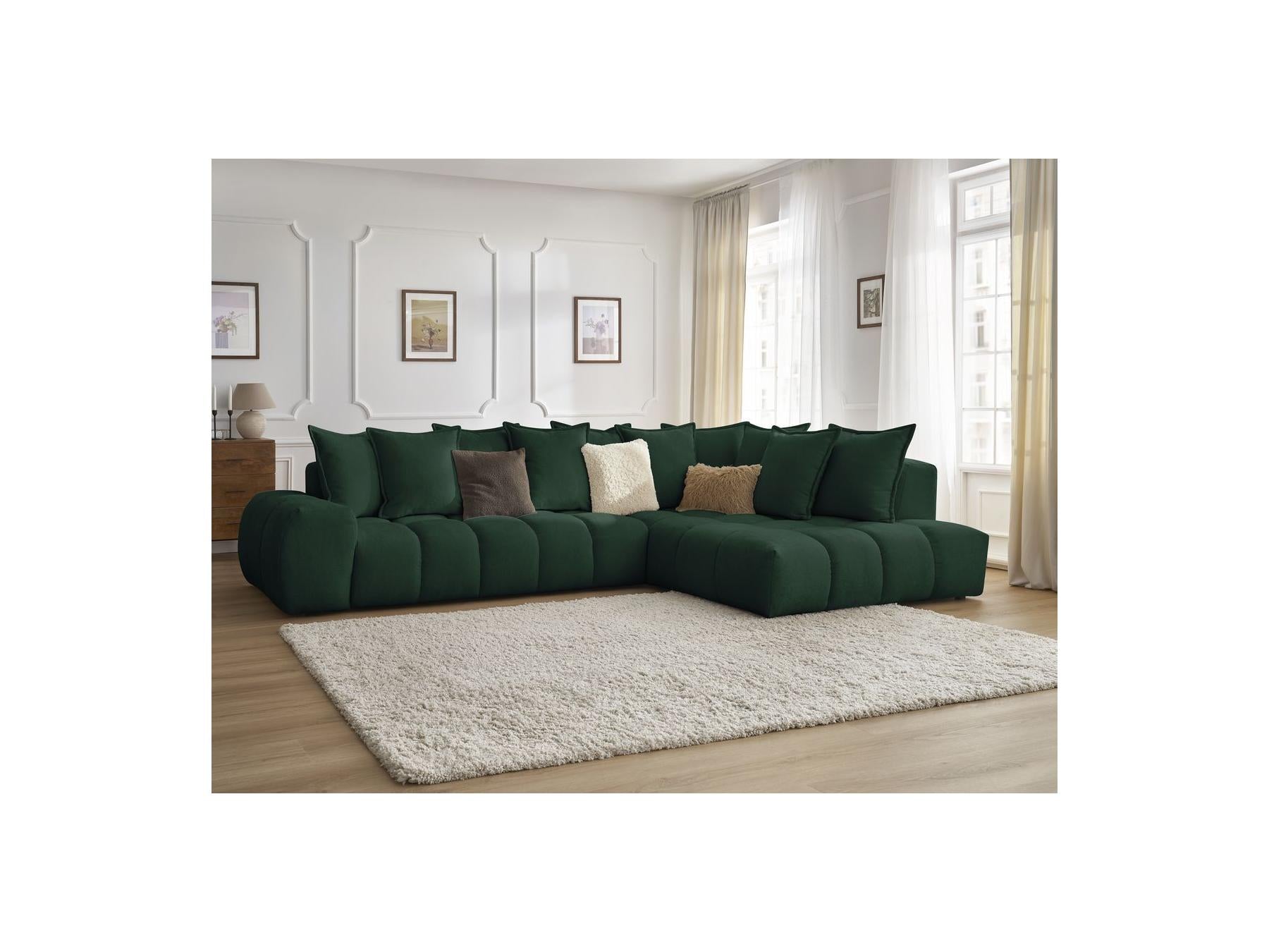 Everest - Canapé D'Angle Fixe - Tissu Texturé - Angle Droit - 10 Coussins