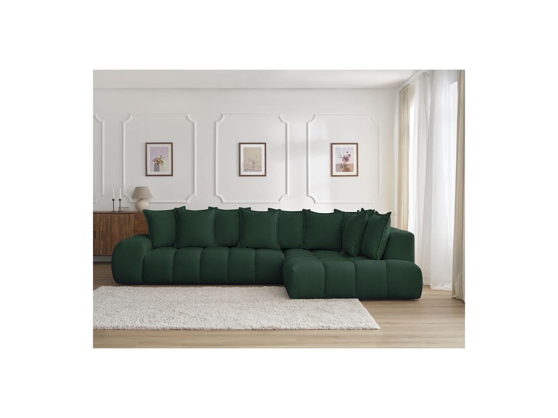 Everest - Canapé D'Angle Fixe - Tissu Texturé - Angle Droit - 10 Coussins