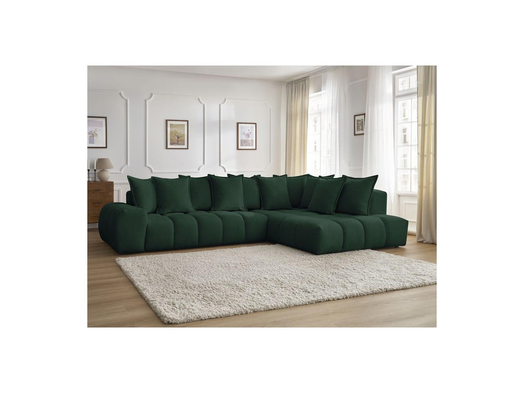 Everest - Canapé D'Angle Fixe - Tissu Texturé - Angle Droit - 10 Coussins