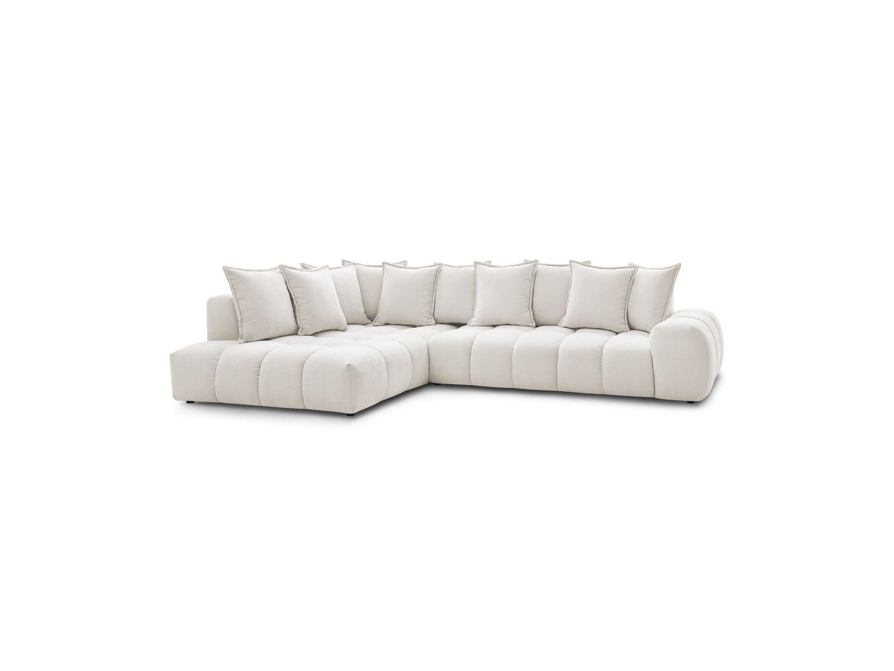 Everest - Canapé D'Angle Fixe - Tissu Texturé - Angle Gauche - 10 Coussins