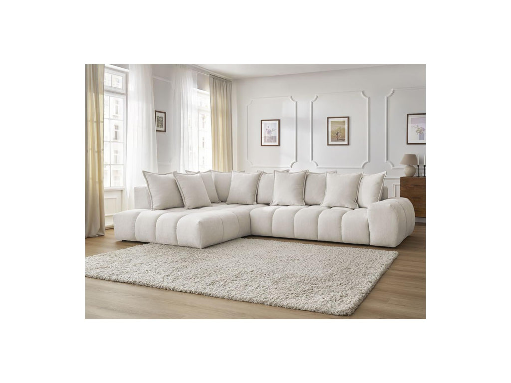 Everest - Canapé D'Angle Fixe - Tissu Texturé - Angle Gauche - 10 Coussins