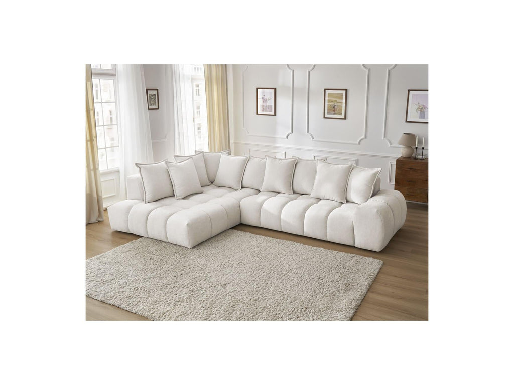 Everest - Canapé D'Angle Fixe - Tissu Texturé - Angle Gauche - 10 Coussins