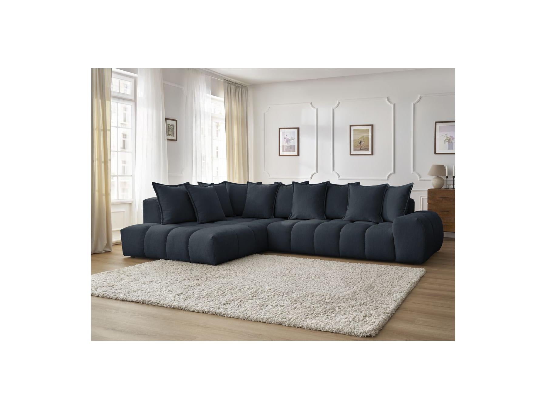 Everest - Canapé D'Angle Fixe - Tissu Texturé - Angle Gauche - 10 Coussins