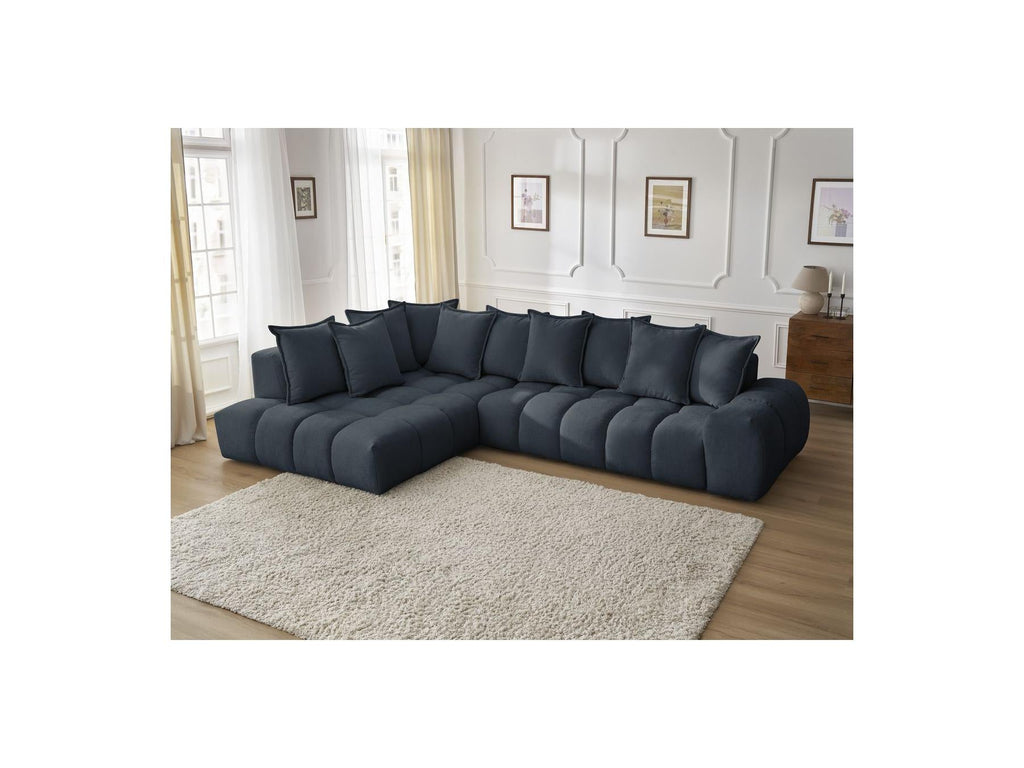 Everest - Canapé D'Angle Fixe - Tissu Texturé - Angle Gauche - 10 Coussins