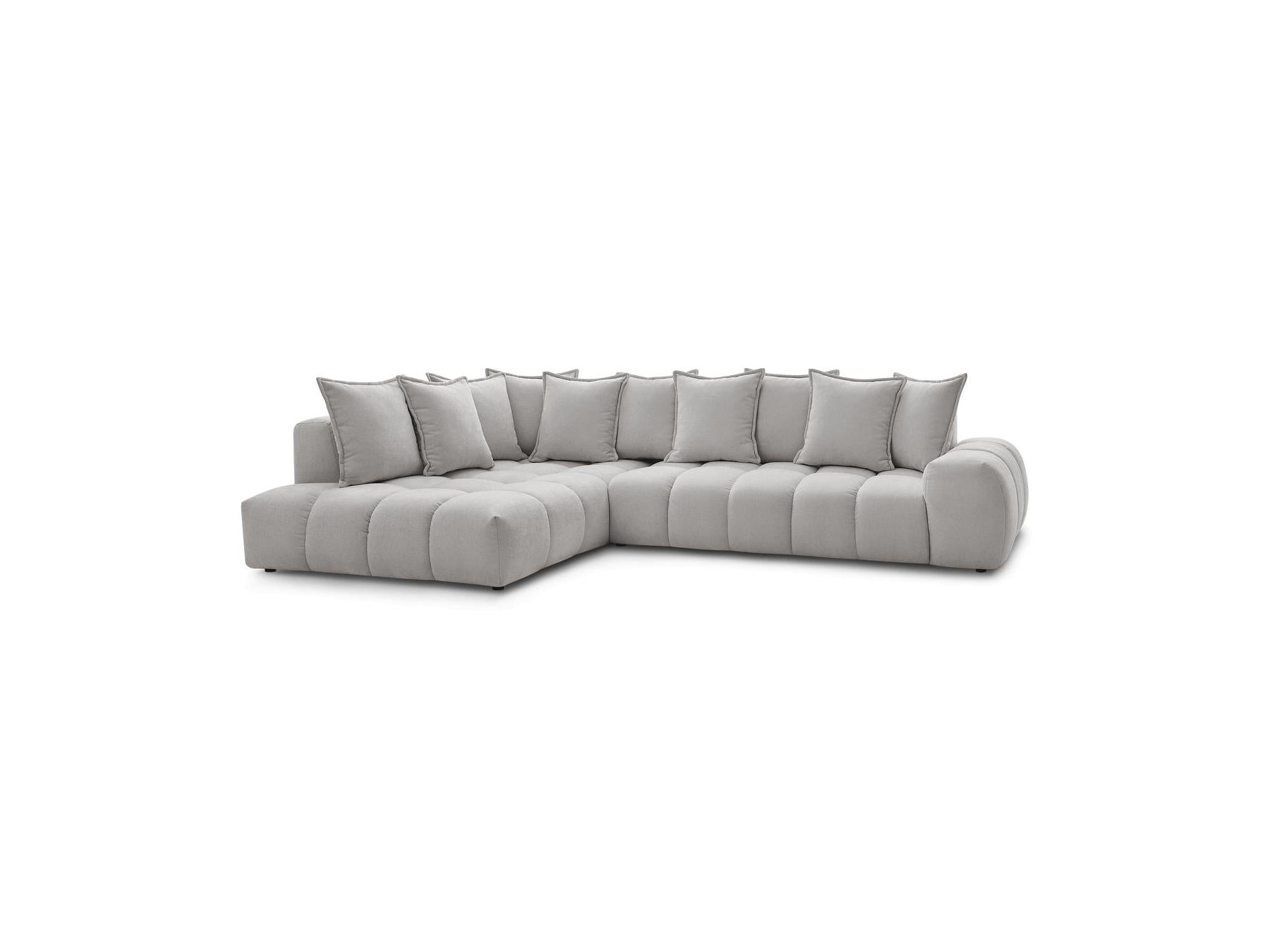 Everest - Canapé D'Angle Fixe - Tissu Texturé - Angle Gauche - 10 Coussins