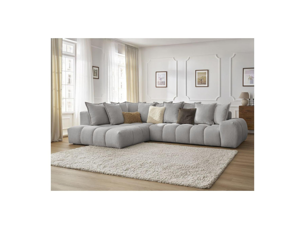 Everest - Canapé D'Angle Fixe - Tissu Texturé - Angle Gauche - 10 Coussins