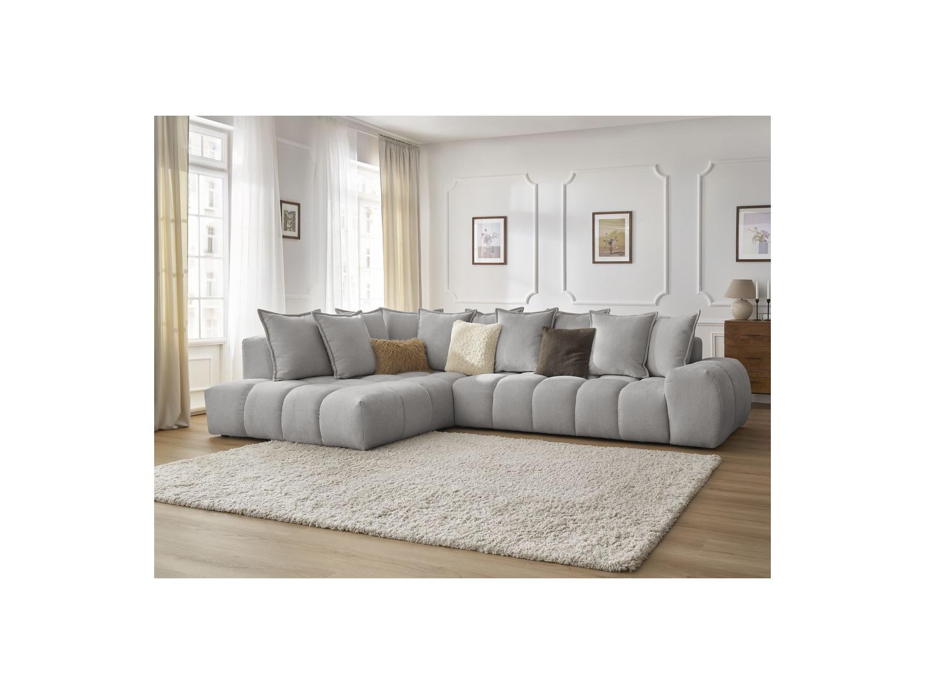 Everest - Canapé D'Angle Fixe - Tissu Texturé - Angle Gauche - 10 Coussins