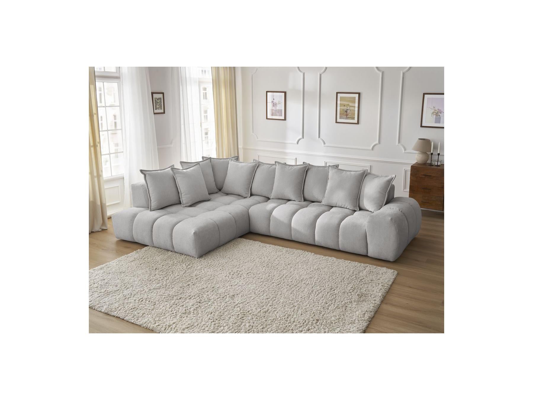 Everest - Canapé D'Angle Fixe - Tissu Texturé - Angle Gauche - 10 Coussins