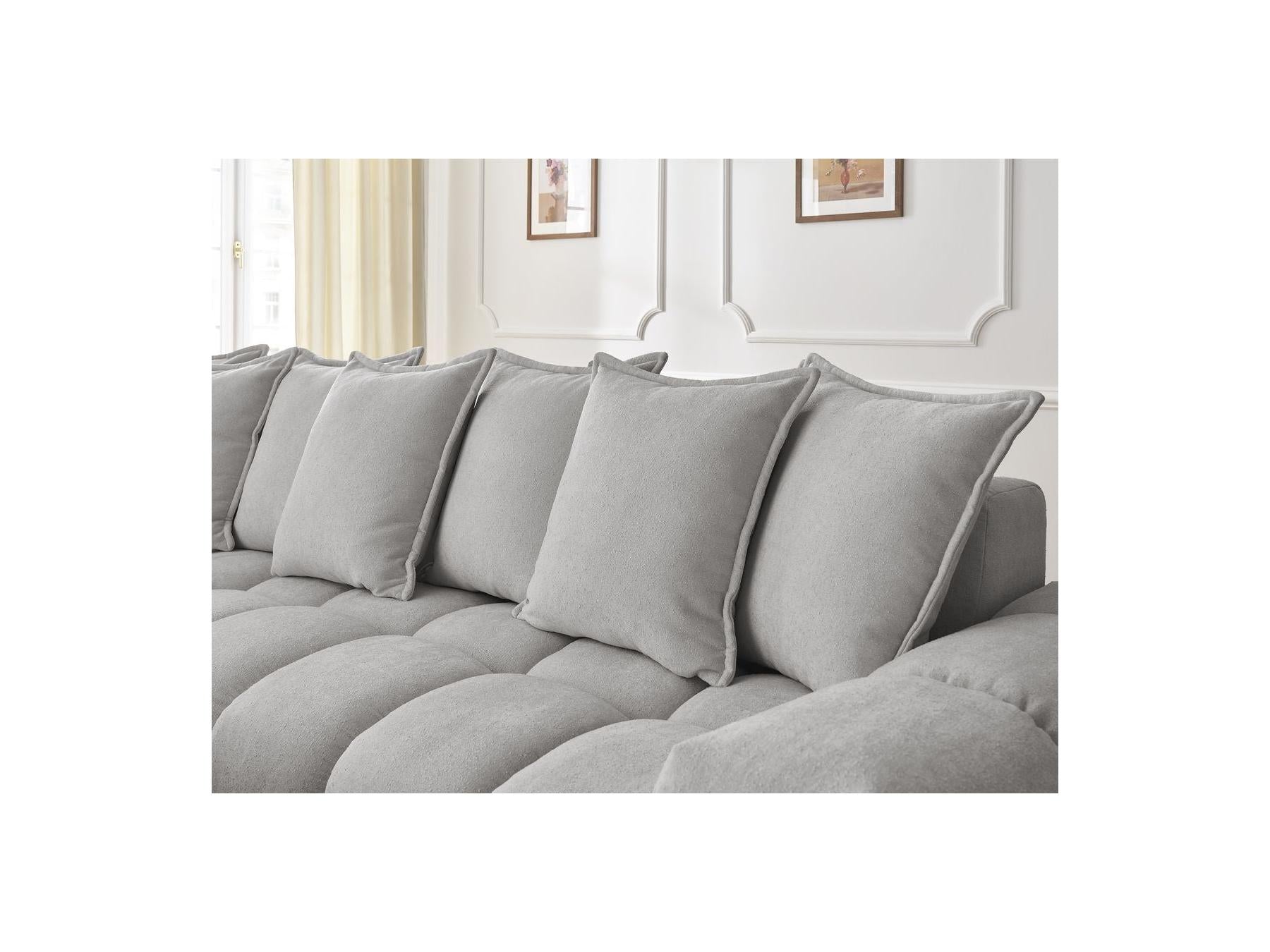 Everest - Canapé D'Angle Fixe - Tissu Texturé - Angle Gauche - 10 Coussins
