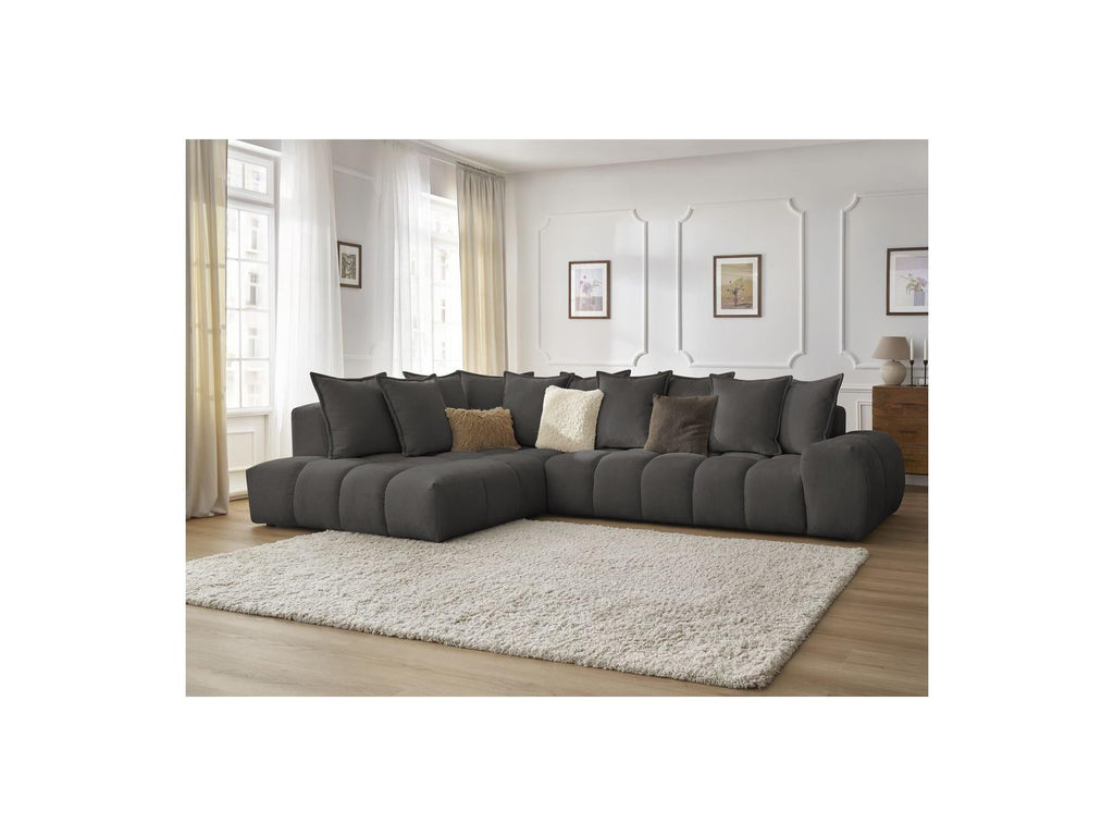 Everest - Canapé D'Angle Fixe - Tissu Texturé - Angle Gauche - 10 Coussins