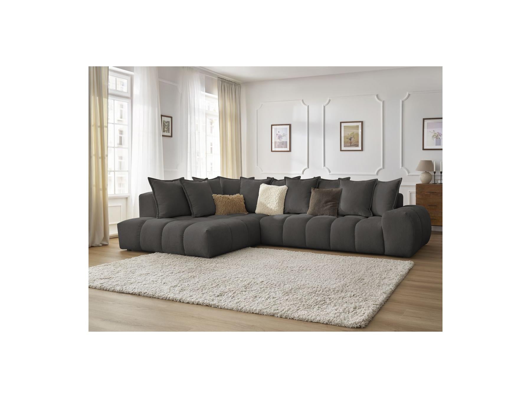 Everest - Canapé D'Angle Fixe - Tissu Texturé - Angle Gauche - 10 Coussins
