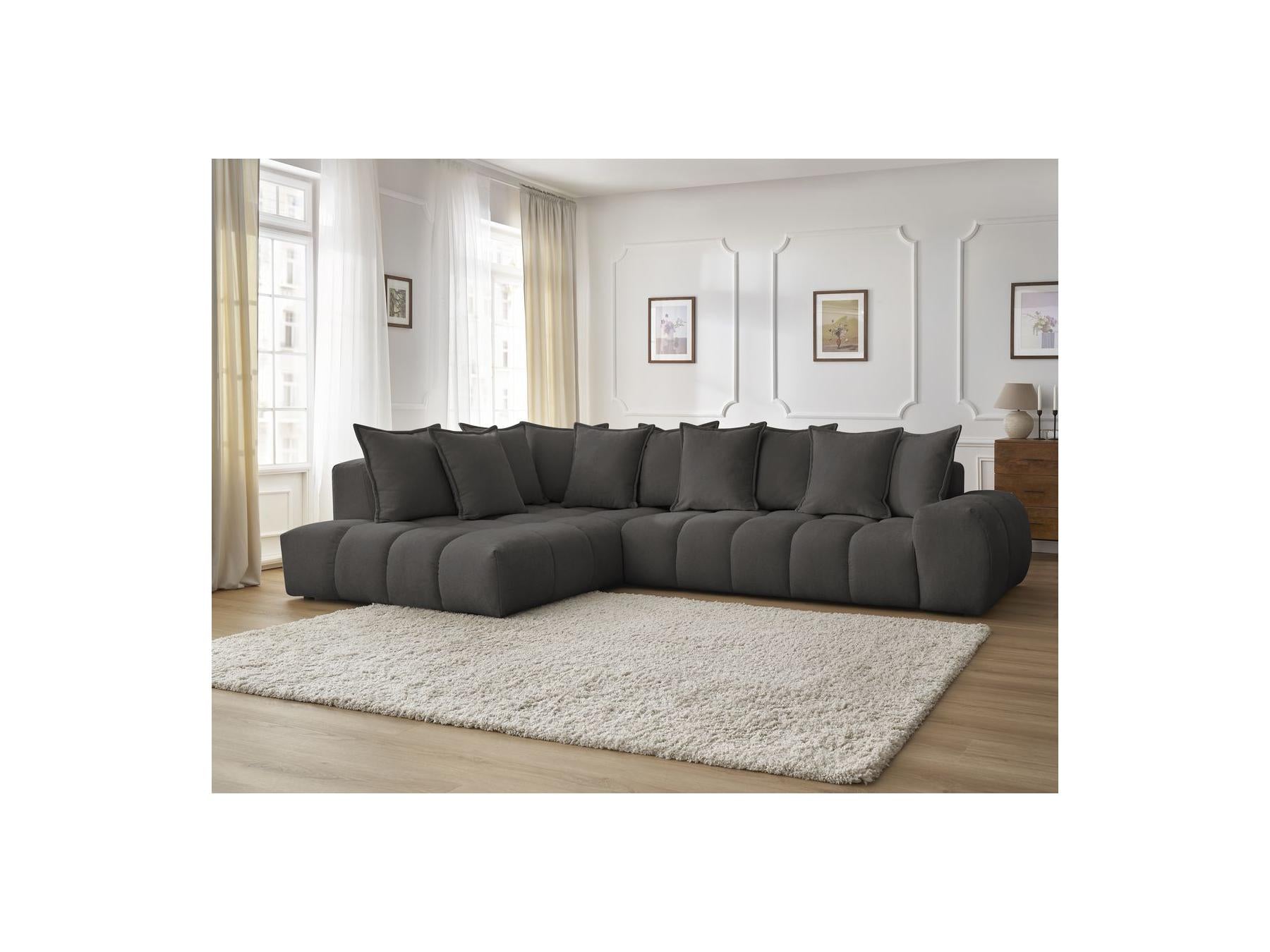 Everest - Canapé D'Angle Fixe - Tissu Texturé - Angle Gauche - 10 Coussins