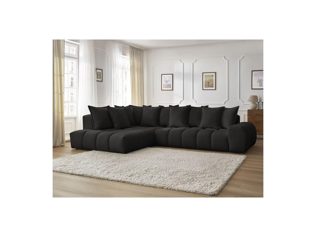 Everest - Canapé D'Angle Fixe - Tissu Texturé - Angle Gauche - 10 Coussins