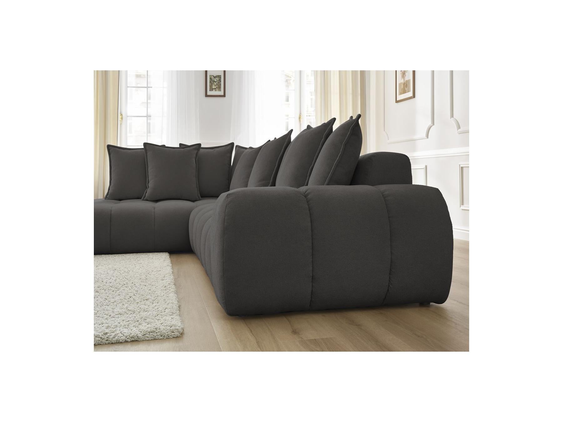 Everest - Canapé D'Angle Fixe - Tissu Texturé - Angle Gauche - 10 Coussins