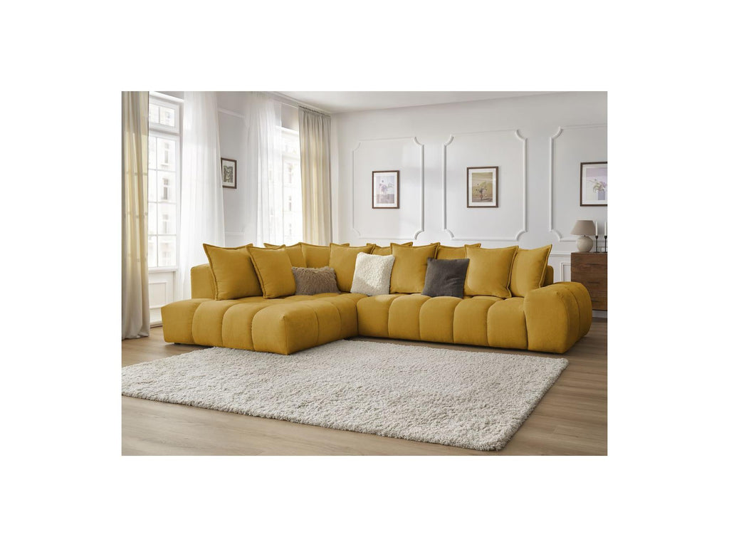 Everest - Canapé D'Angle Fixe - Tissu Texturé - Angle Gauche - 10 Coussins