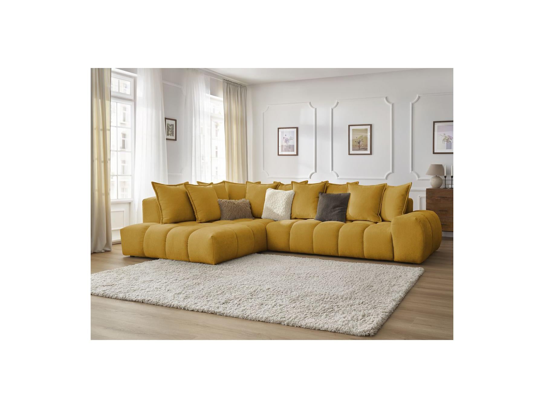 Everest - Canapé D'Angle Fixe - Tissu Texturé - Angle Gauche - 10 Coussins