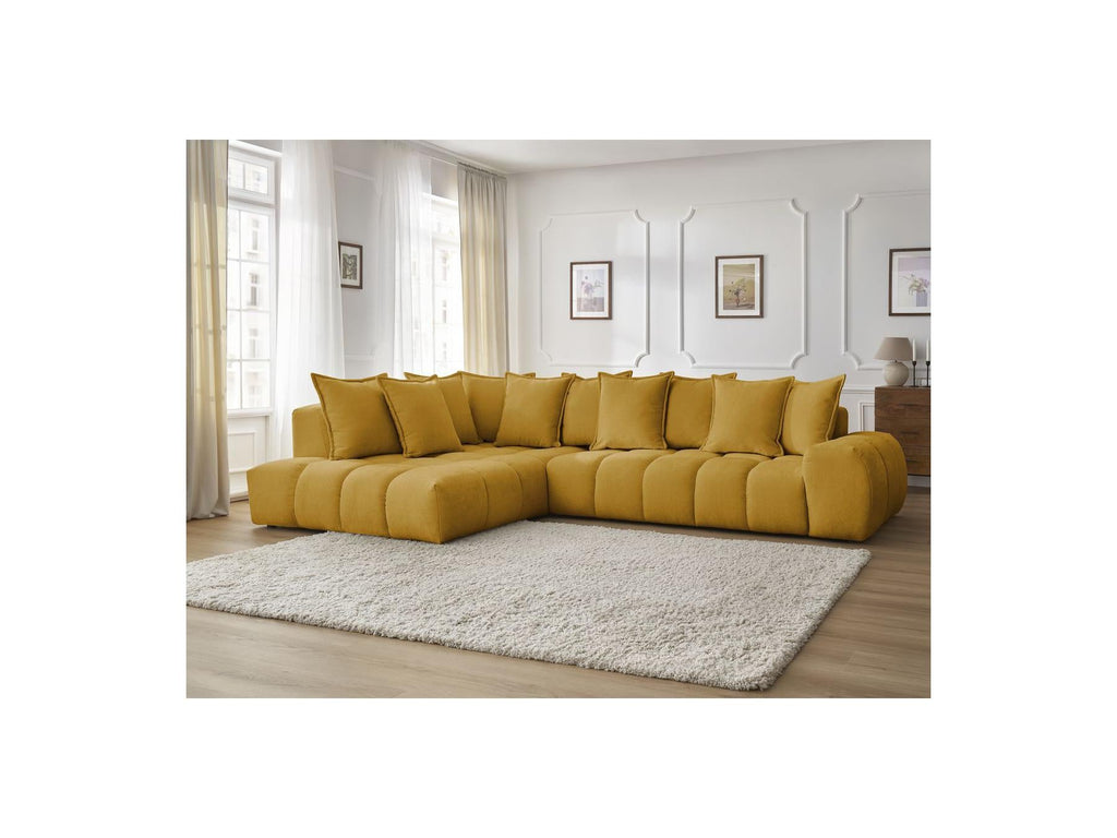 Everest - Canapé D'Angle Fixe - Tissu Texturé - Angle Gauche - 10 Coussins
