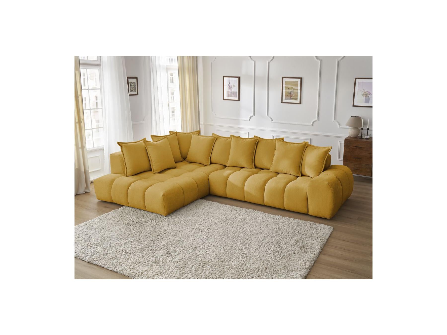 Everest - Canapé D'Angle Fixe - Tissu Texturé - Angle Gauche - 10 Coussins