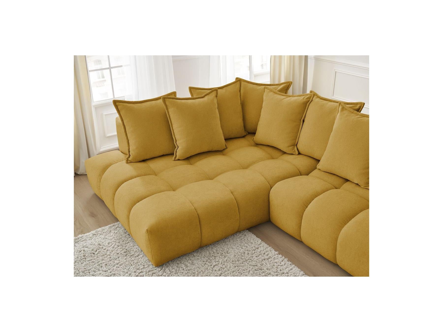 Everest - Canapé D'Angle Fixe - Tissu Texturé - Angle Gauche - 10 Coussins