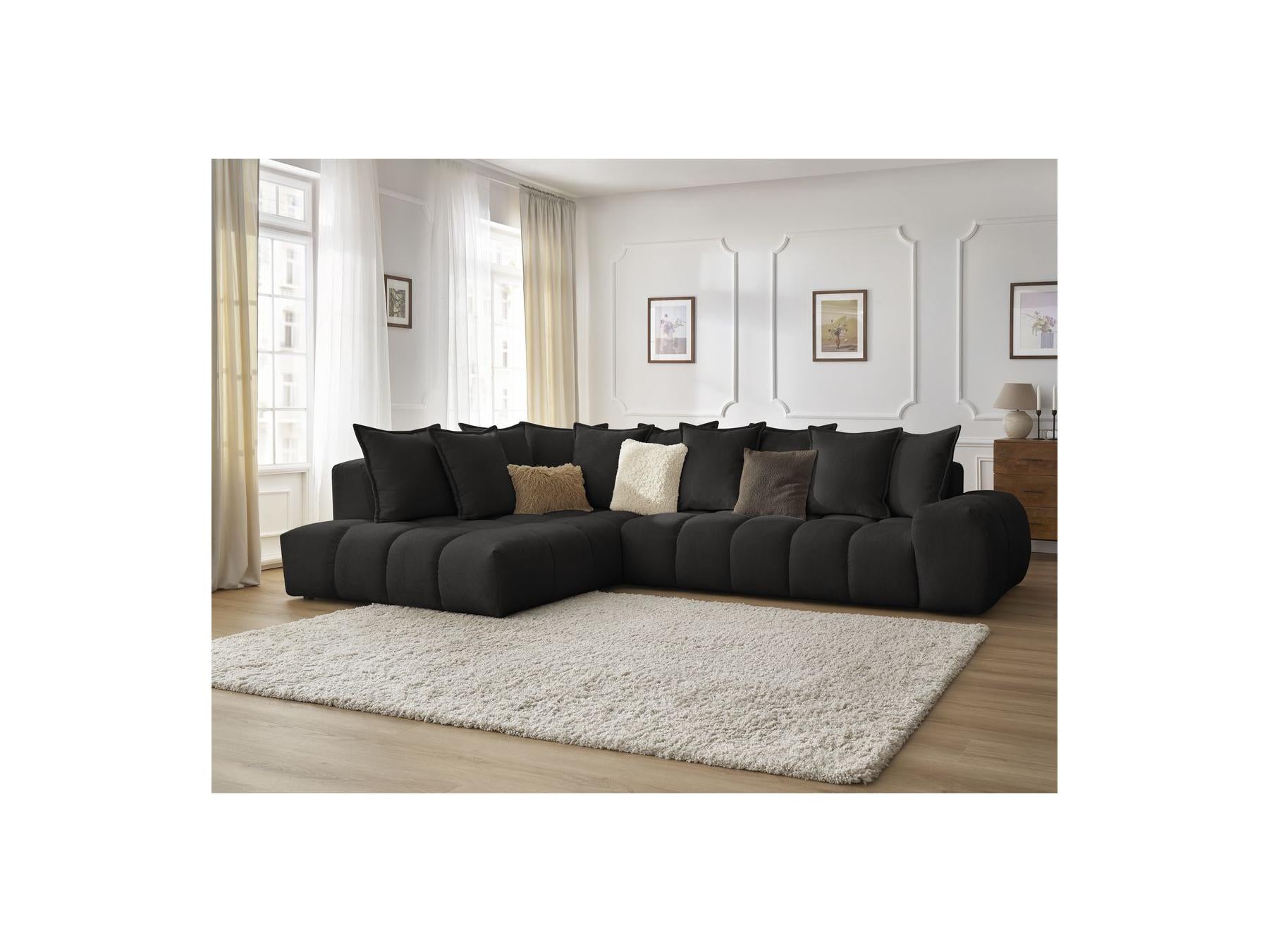 Everest - Canapé D'Angle Fixe - Tissu Texturé - Angle Gauche - 10 Coussins