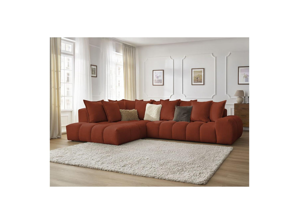 Everest - Canapé D'Angle Fixe - Tissu Texturé - Angle Gauche - 10 Coussins
