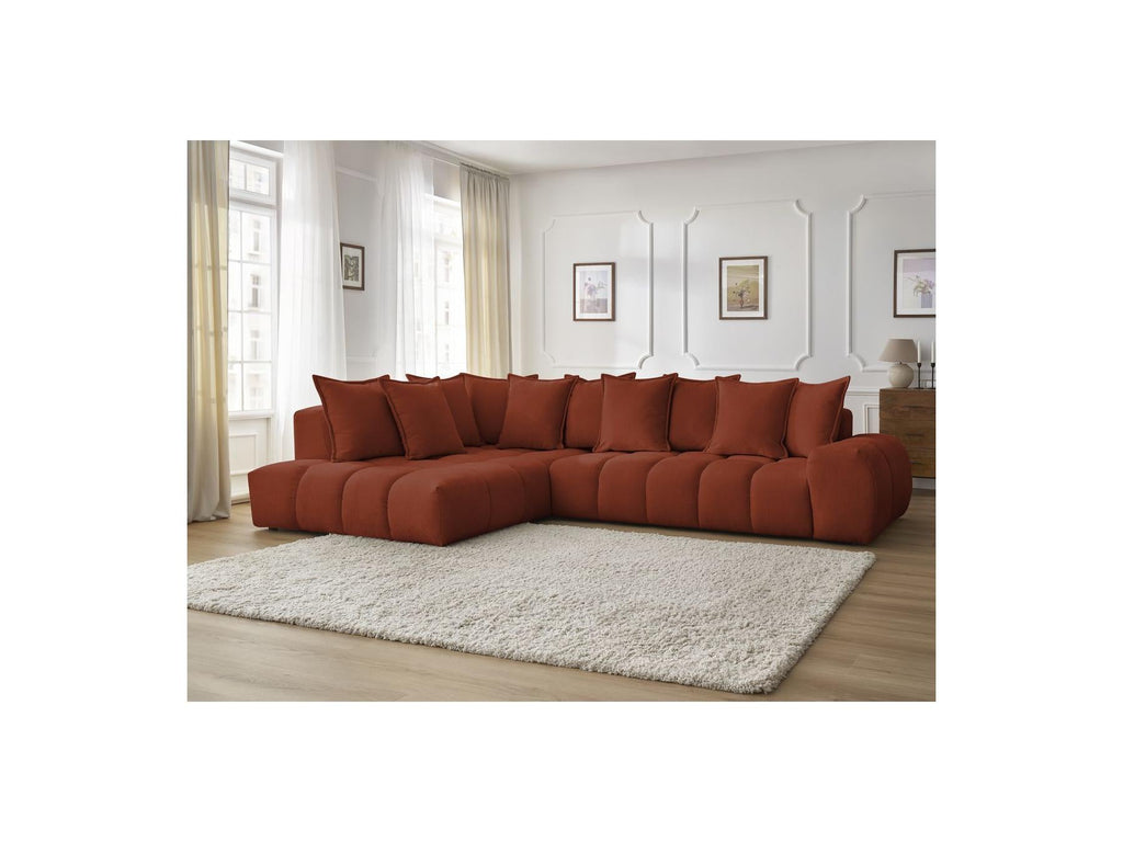 Everest - Canapé D'Angle Fixe - Tissu Texturé - Angle Gauche - 10 Coussins