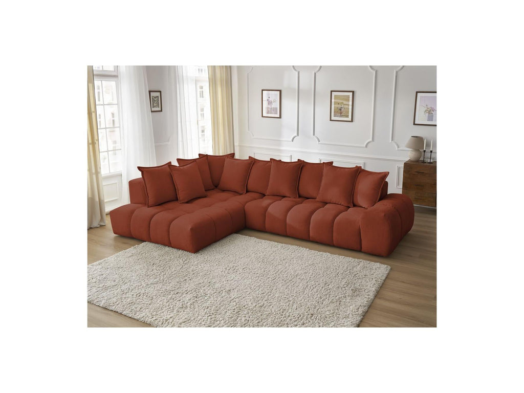 Everest - Canapé D'Angle Fixe - Tissu Texturé - Angle Gauche - 10 Coussins