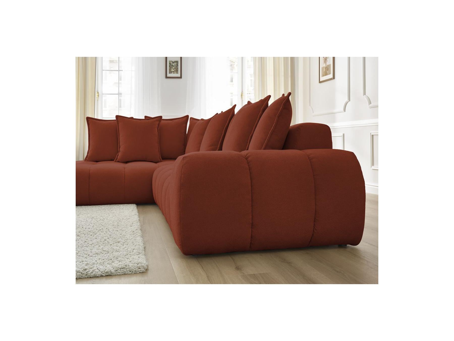 Everest - Canapé D'Angle Fixe - Tissu Texturé - Angle Gauche - 10 Coussins