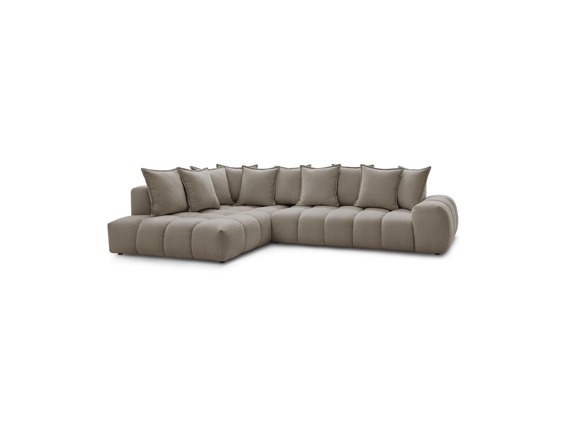 Everest - Canapé D'Angle Fixe - Tissu Texturé - Angle Gauche - 10 Coussins