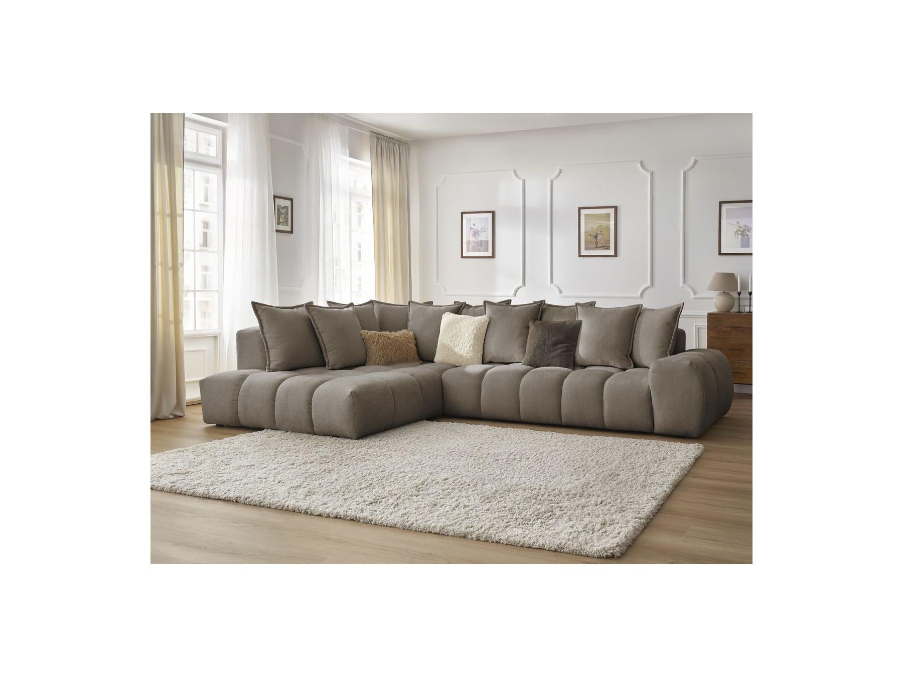 Everest - Canapé D'Angle Fixe - Tissu Texturé - Angle Gauche - 10 Coussins