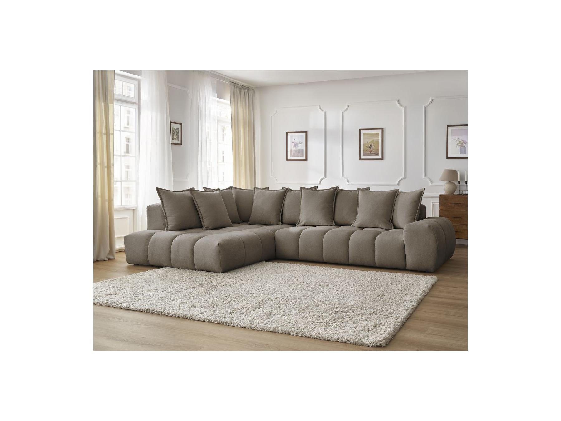Everest - Canapé D'Angle Fixe - Tissu Texturé - Angle Gauche - 10 Coussins