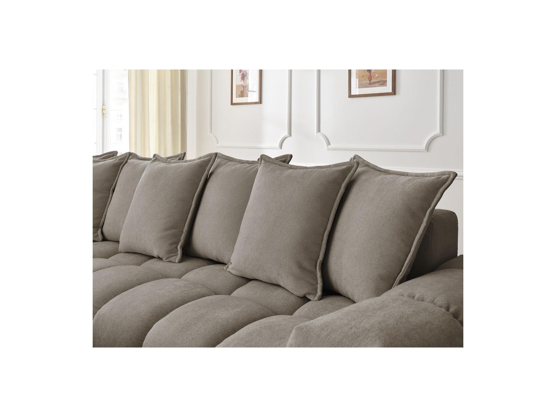 Everest - Canapé D'Angle Fixe - Tissu Texturé - Angle Gauche - 10 Coussins