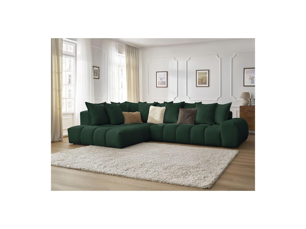 Everest - Canapé D'Angle Fixe - Tissu Texturé - Angle Gauche - 10 Coussins