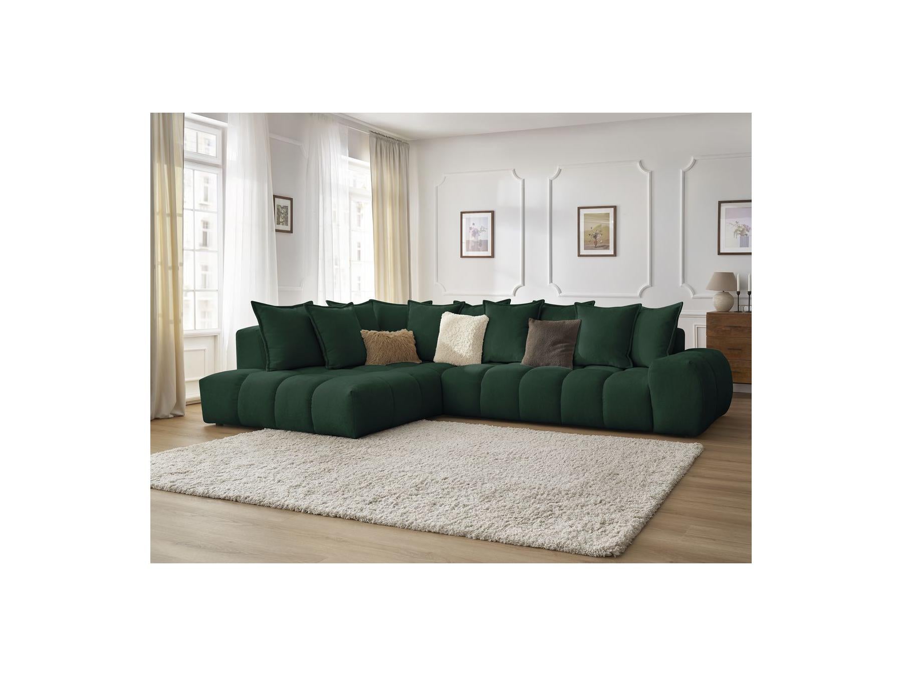 Everest - Canapé D'Angle Fixe - Tissu Texturé - Angle Gauche - 10 Coussins