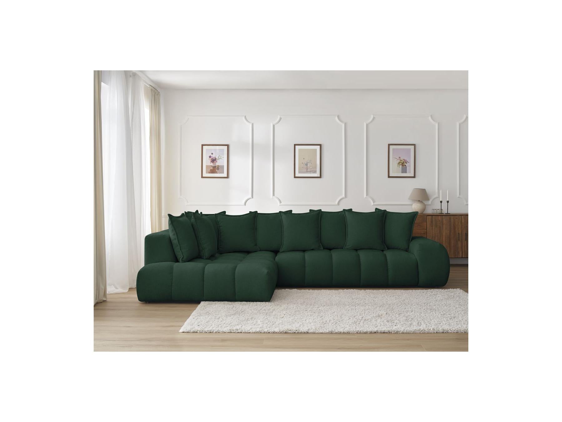 Everest - Canapé D'Angle Fixe - Tissu Texturé - Angle Gauche - 10 Coussins