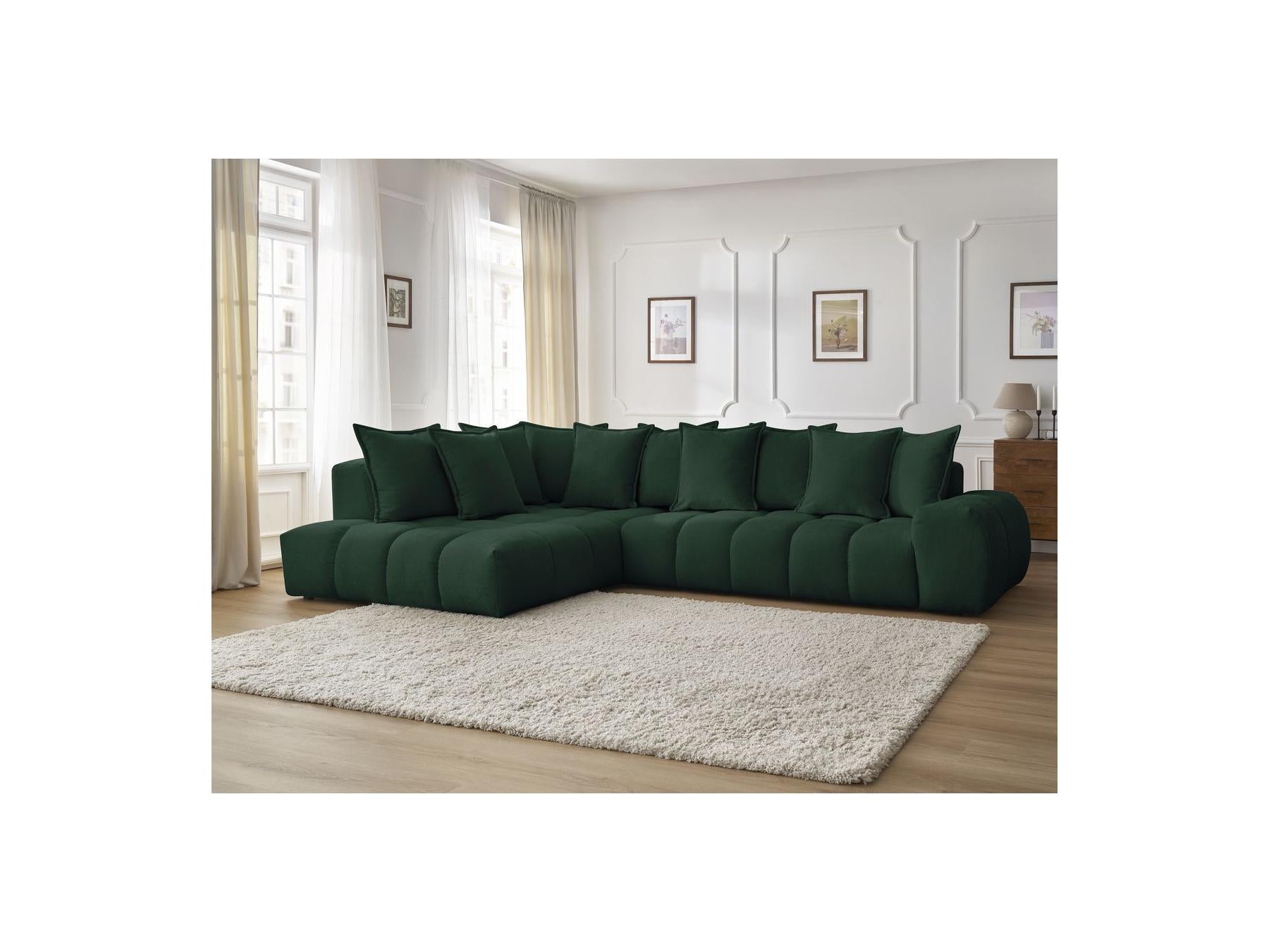 Everest - Canapé D'Angle Fixe - Tissu Texturé - Angle Gauche - 10 Coussins