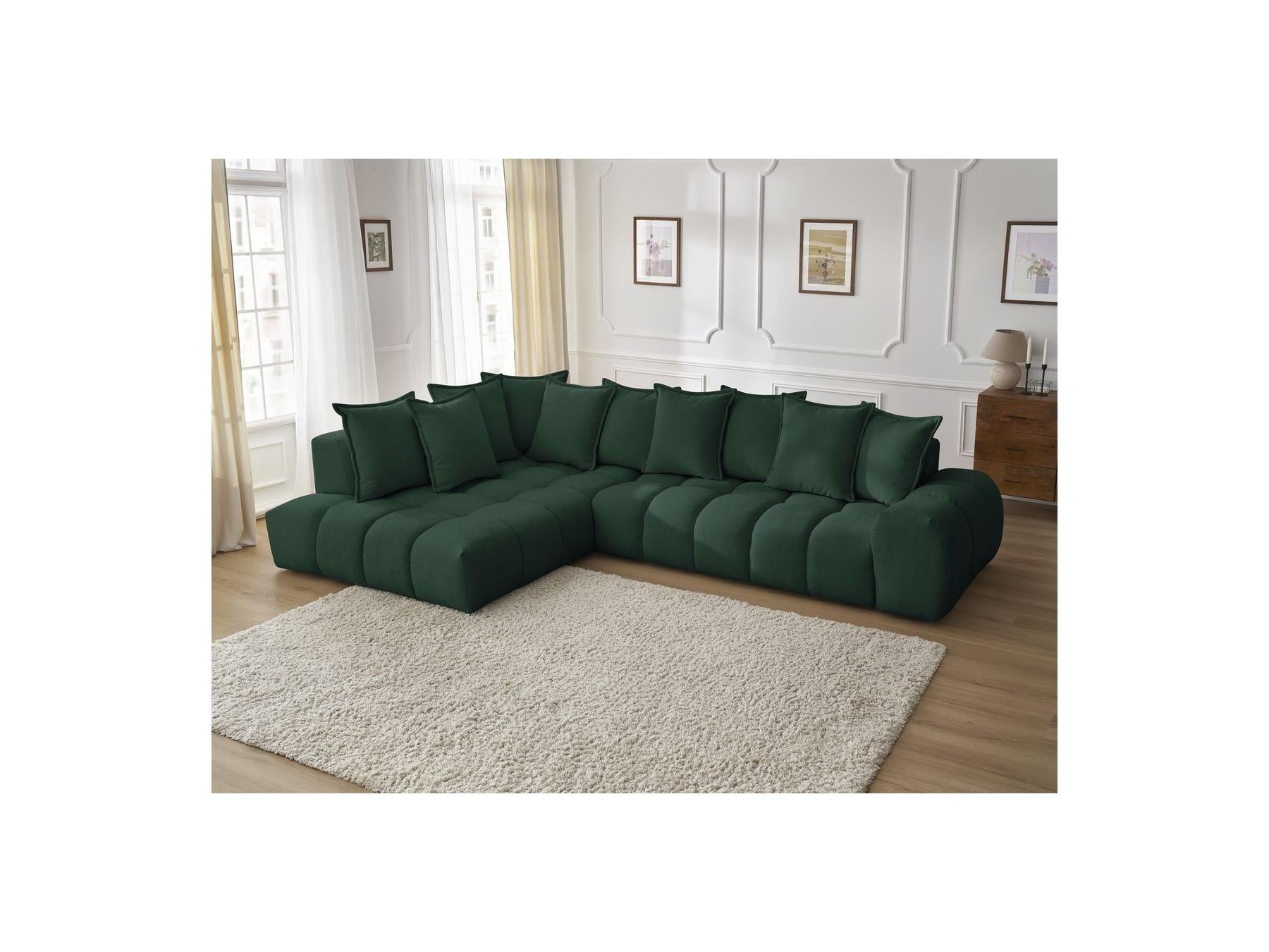 Everest - Canapé D'Angle Fixe - Tissu Texturé - Angle Gauche - 10 Coussins