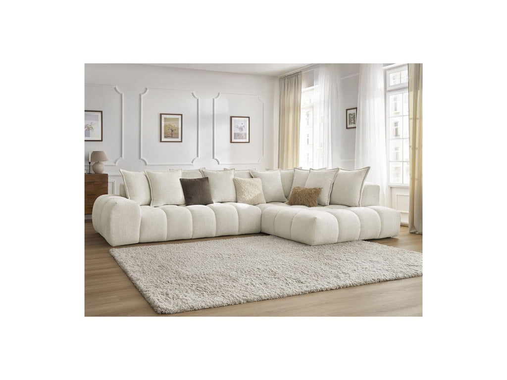 Everest - Canapé D'Angle Fixe - Tissu Chiné - Angle Droit - 10 Coussins