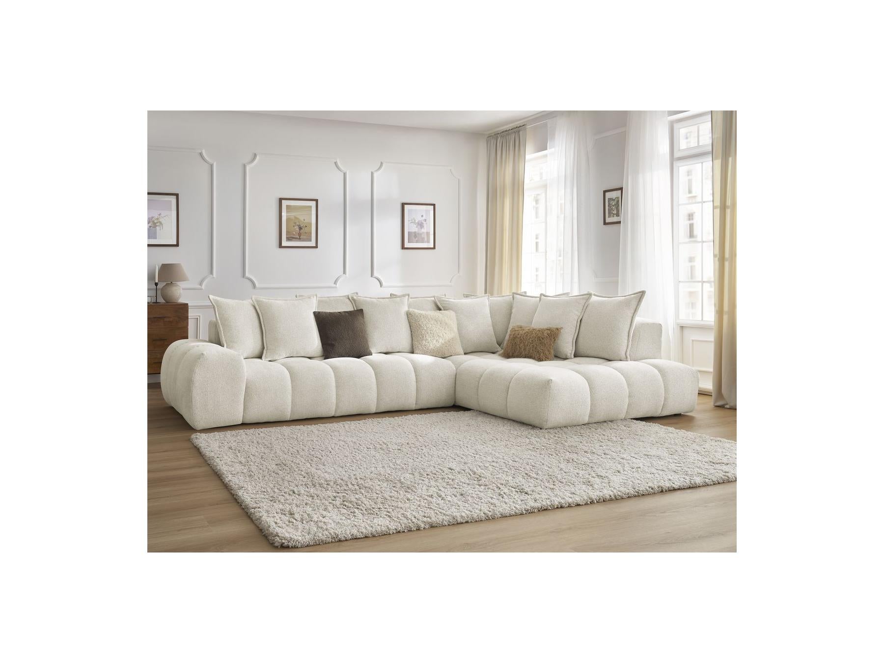 Everest - Canapé D'Angle Fixe - Tissu Chiné - Angle Droit - 10 Coussins