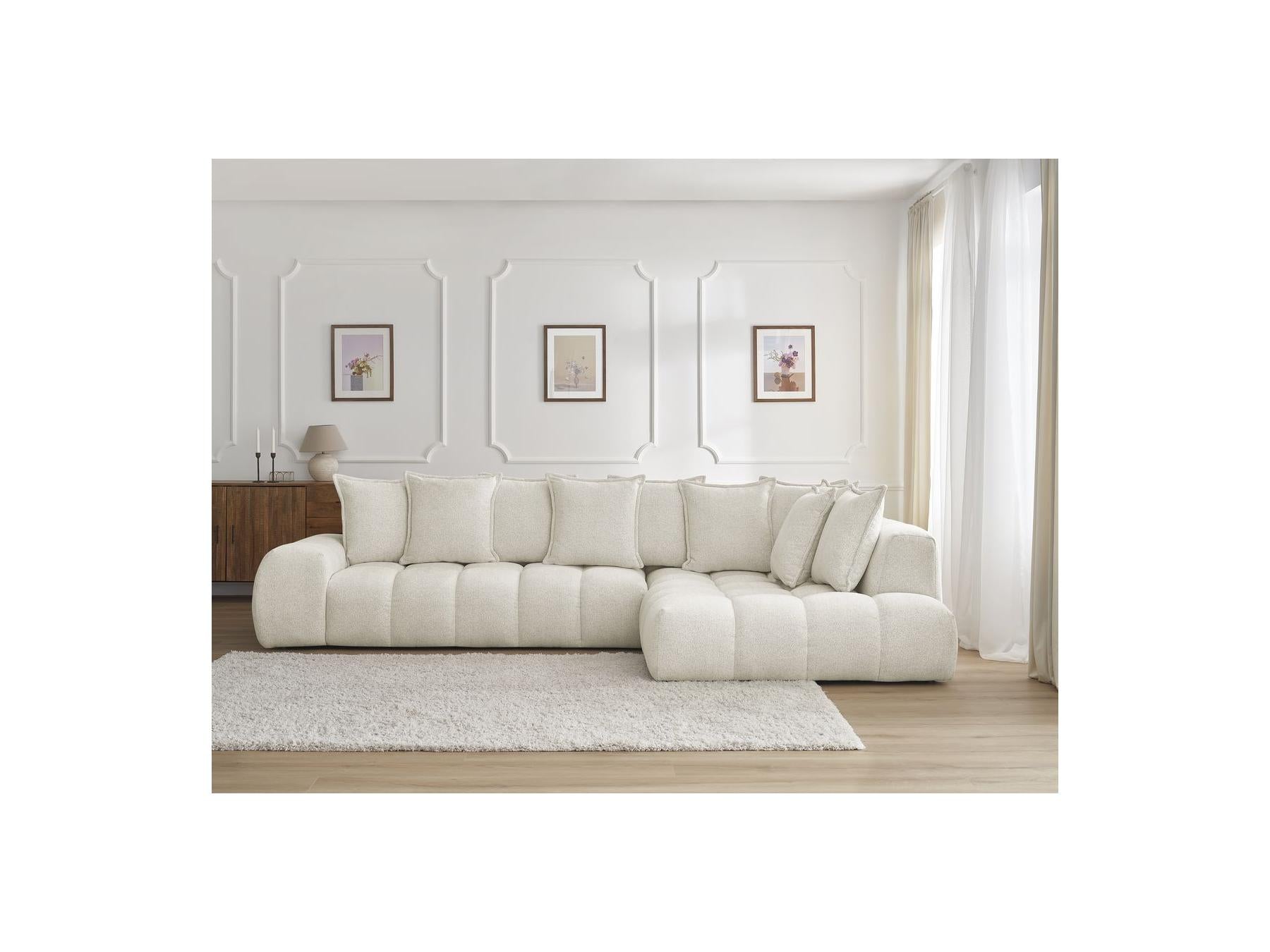 Everest - Canapé D'Angle Fixe - Tissu Chiné - Angle Droit - 10 Coussins